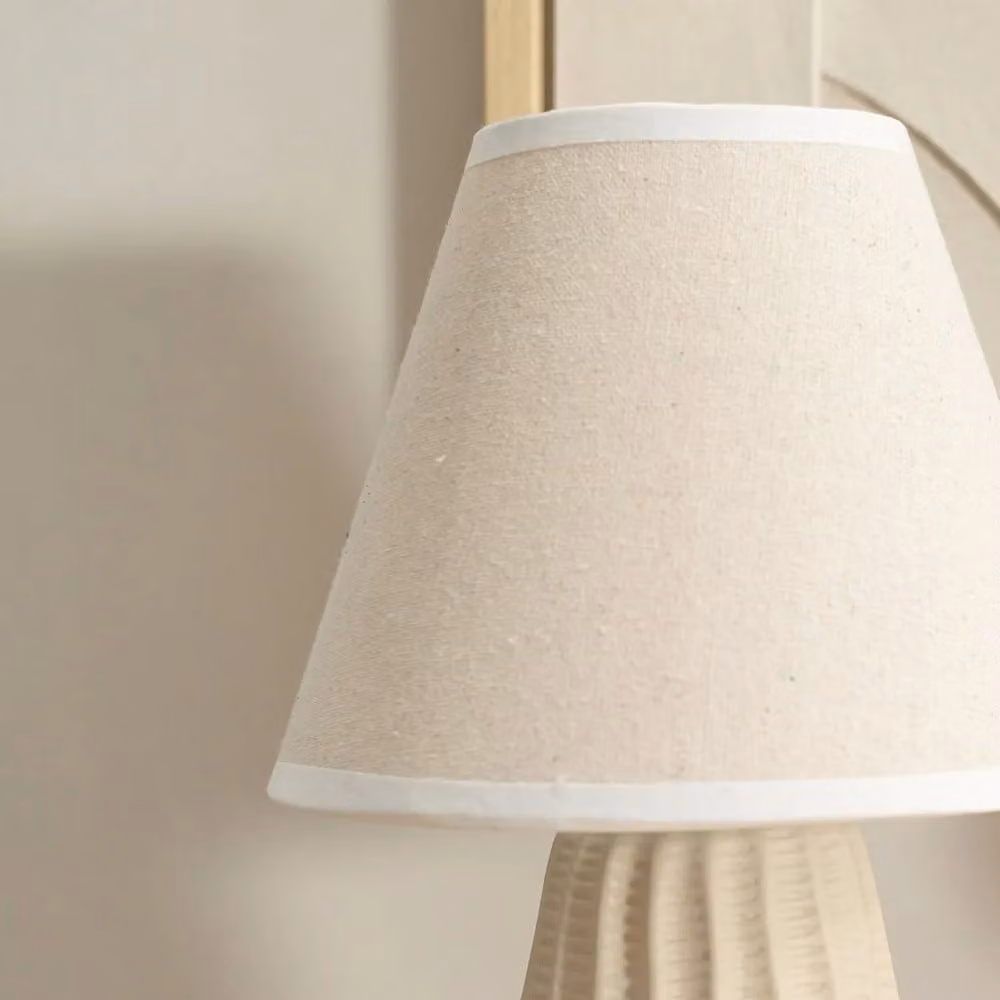 ValueLights Pair of Beige Ceramic Table Lamps with Fabric Shades and LED Bulbs – 3