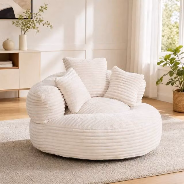 STILVORA Beige Corduroy Bean Bag Chair with Armrests and 3 Pillows