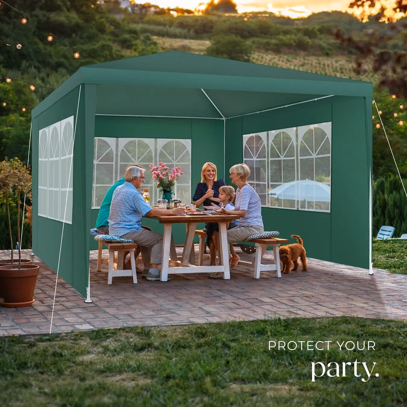 tectake Gazebo Barinas Green with 3 Side Panels and Windows, W/D/H: 300 x 300 x 250 cm – 8
