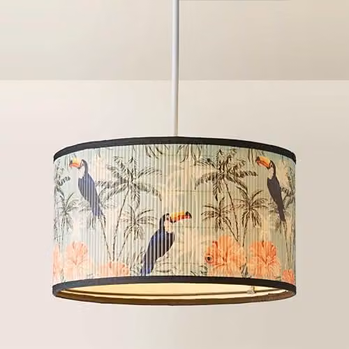 ValueLights Daintree Medium Pastel Jungle Bamboo Drum Ceiling Lamp Shade in Natural Multicolour