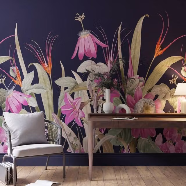 Superfresco Easy Flora Navy Fuchsia Floral Wall Mural W: 300 cm, H: 280 cm – 1