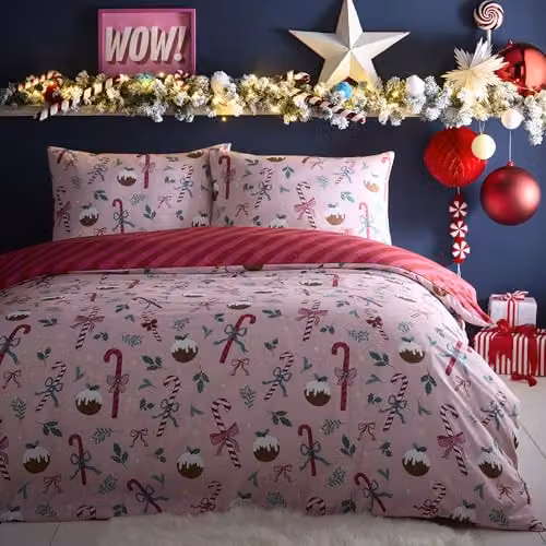 Fusion Festive Fancy Christmas Reversible Duvet Cover Set in Pink, W/D/H: 230 x 220 cm – 2