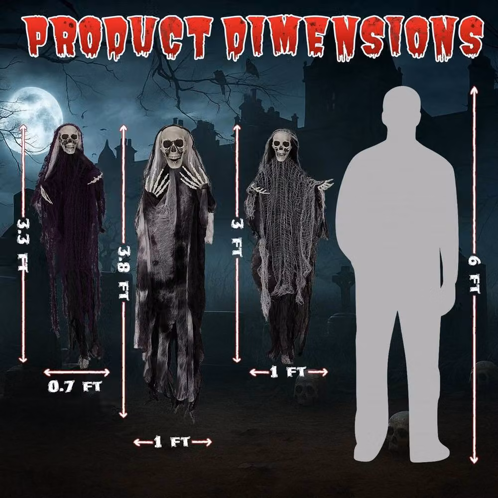 PAWNORA 3-Pack Grey Hanging Halloween Skeleton and Animal Textile Decorations – 2