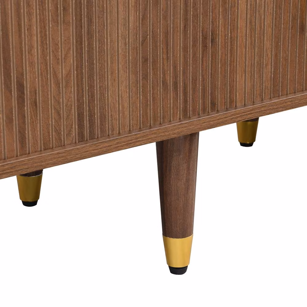 Merax Mid-Century Oval TV Stand with Slatted Sliding Doors, Walnut Brown, W: 175 cm, D: 45 cm, H: 45 cm – 6