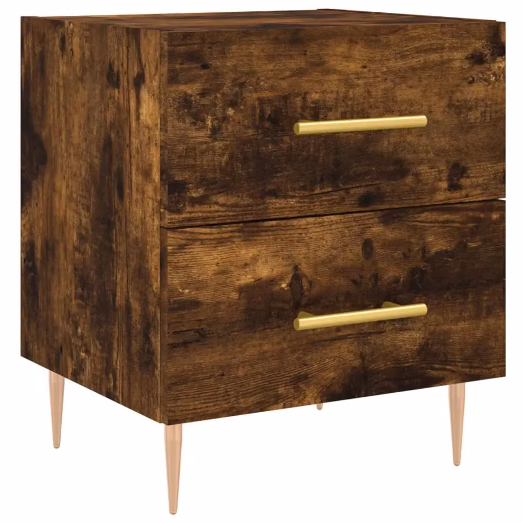 Berkfield Home Set of 2 Smoked Oak Bedside Cabinets in Brown, W/D/H: 40 x 35 x 47.5 cm – 4