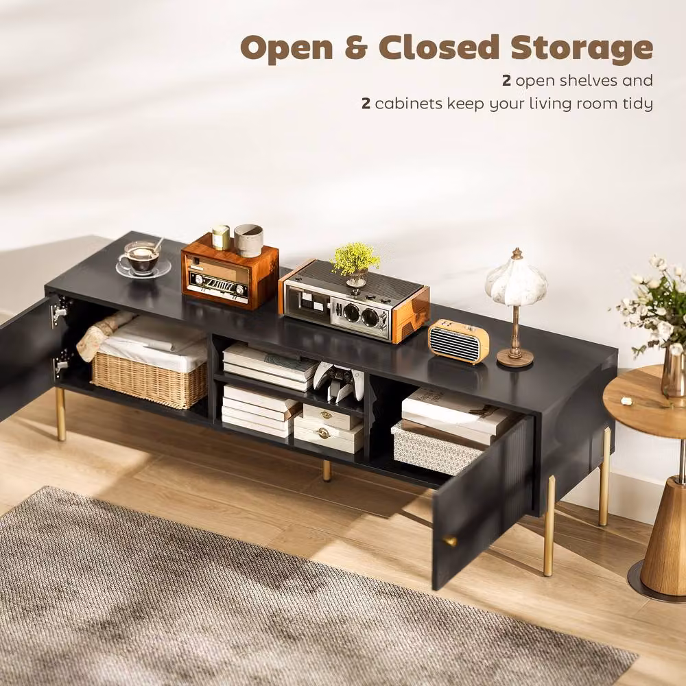 STILVORA Modern Matt Black Metal TV Stand for Living Rooms – 5