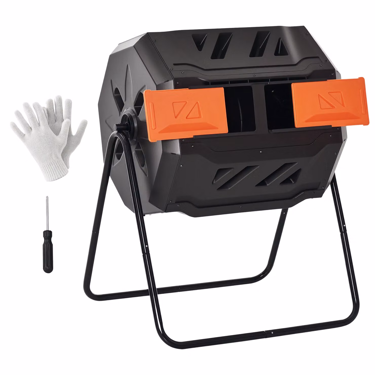 OUTSUNNY Dual Chamber Outdoor Tumbling Compost Bin, 160L, Orange – 2