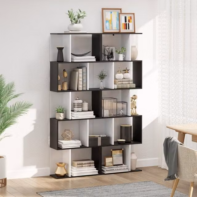 HOMCOM 5 Tier Modern Open Back Bookcase Storage Display in Black