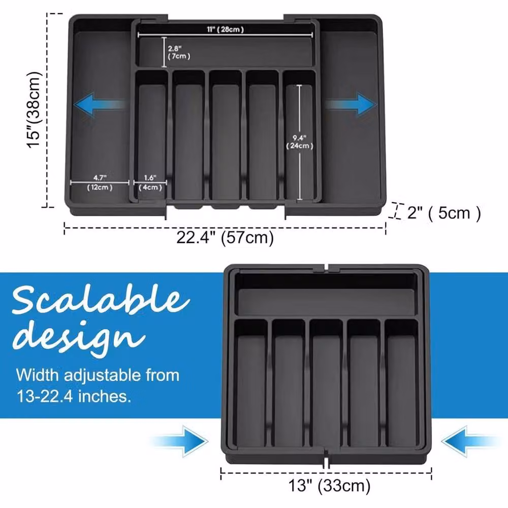 PAWNORA Extendable Black Plastic Cutlery Tray – 2