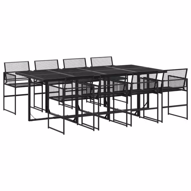 Berkfield Home 9 Piece Black Poly Rattan Garden Dining Set with Glass and Metal Details