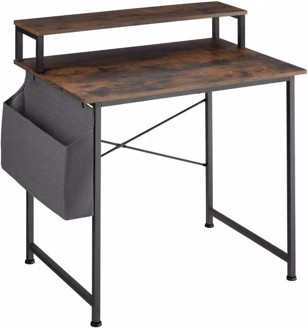tectake Computer Desk with Shelving and Fabric Storage Bag in Brown and Black – 1