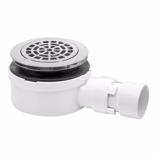 McAlpine Round 90mm Shallow Shower Trap in White and Silver, Height: 53 mm – 3