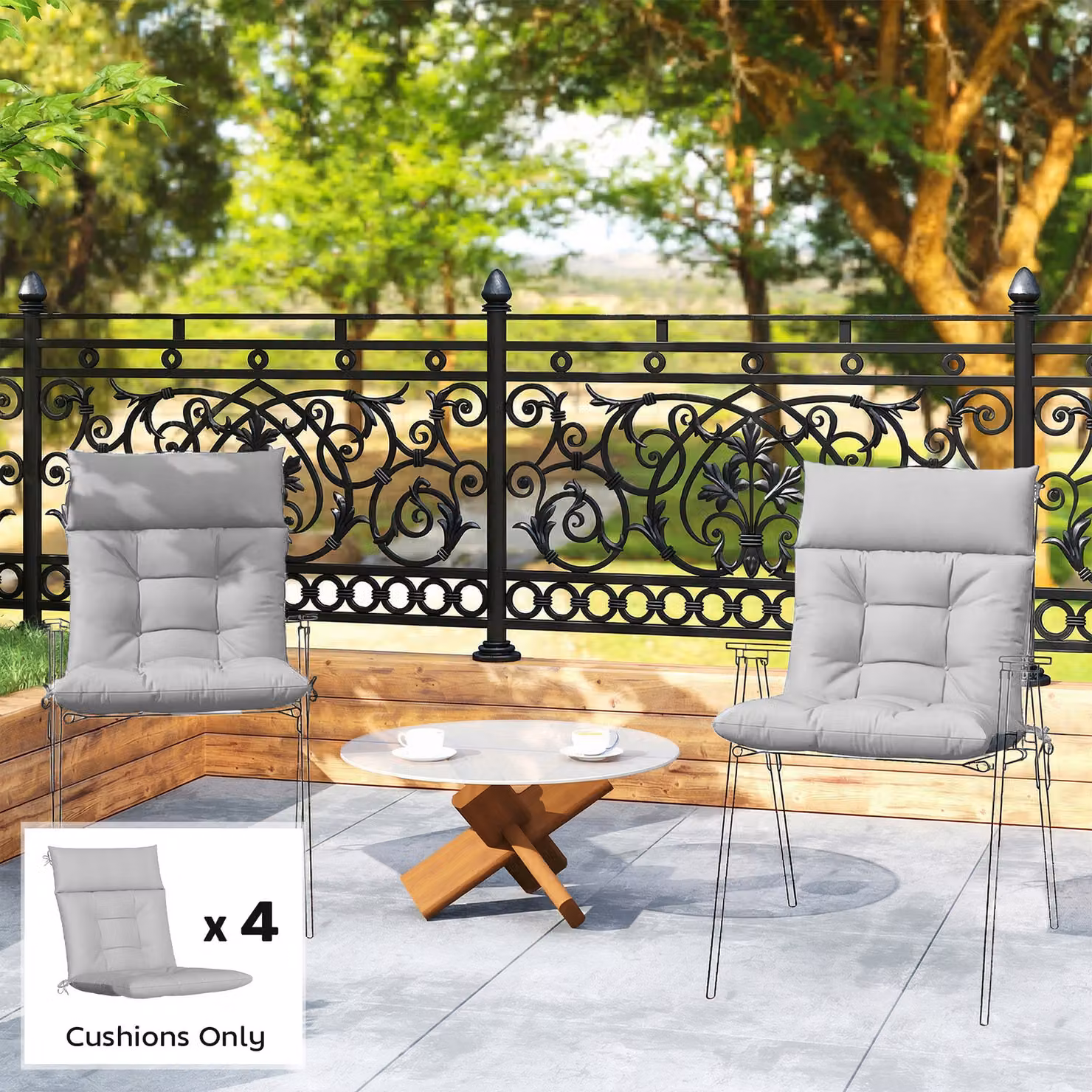 Outsunny Set of 4 Waterproof and UV-Resistant Patio Chair Cushions in Grey, W: 112 cm, D: 53 cm – 2