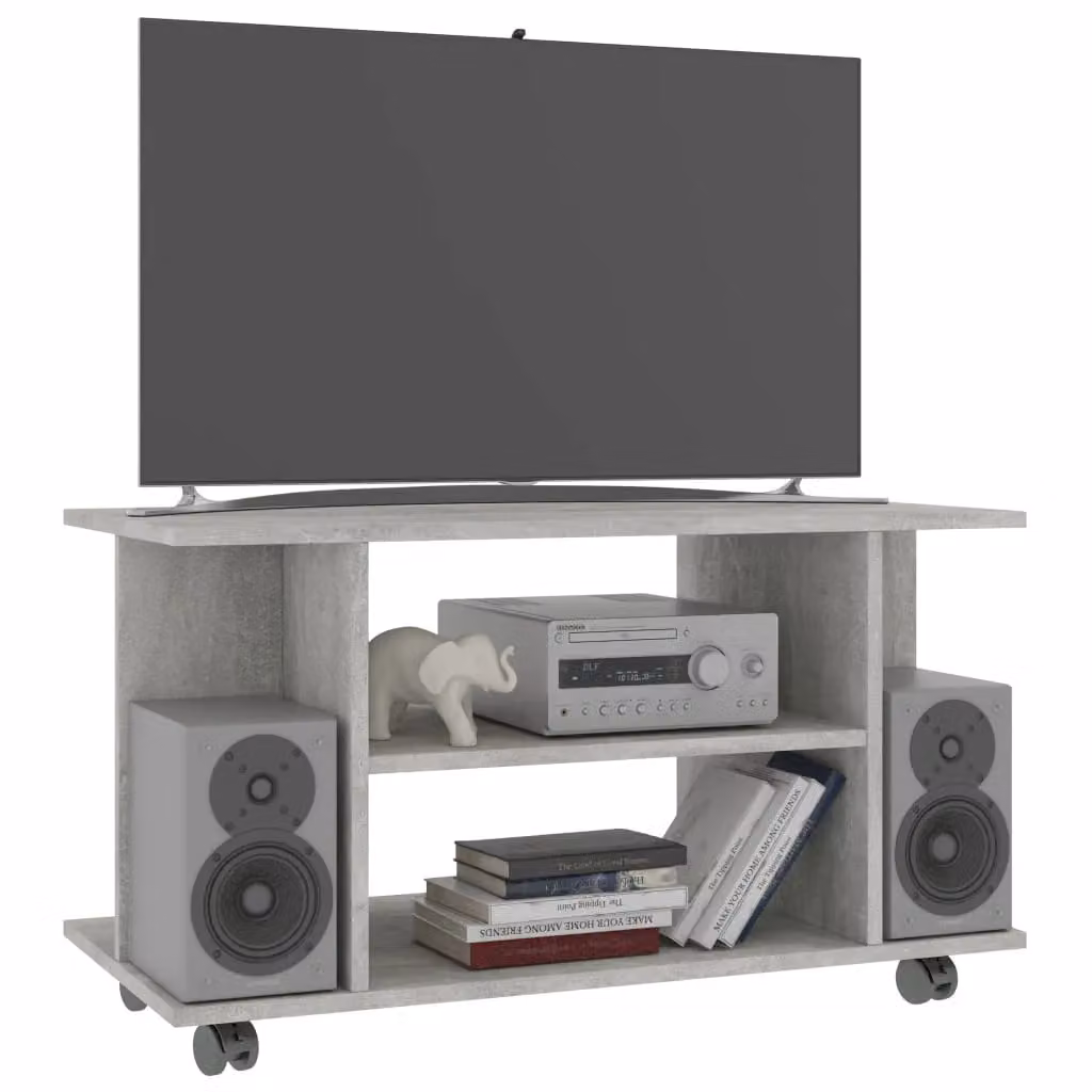 Berkfield Home TV Cabinet in Concrete Grey with Castors, W/D/H: 80 x 40 x 45 cm – 3