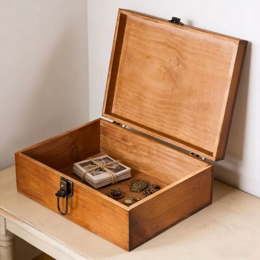 EONLION Lockable Solid Wood Storage Box in Brown with Lid, W/D/H: 50 x 50 x 12 cm – 3