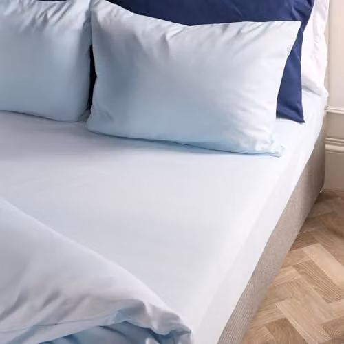 OHS Ultra Soft Microfibre Plain Fitted Bed Sheet, Blue, W: 135 cm, D: 190 cm, H: 25 cm – 2