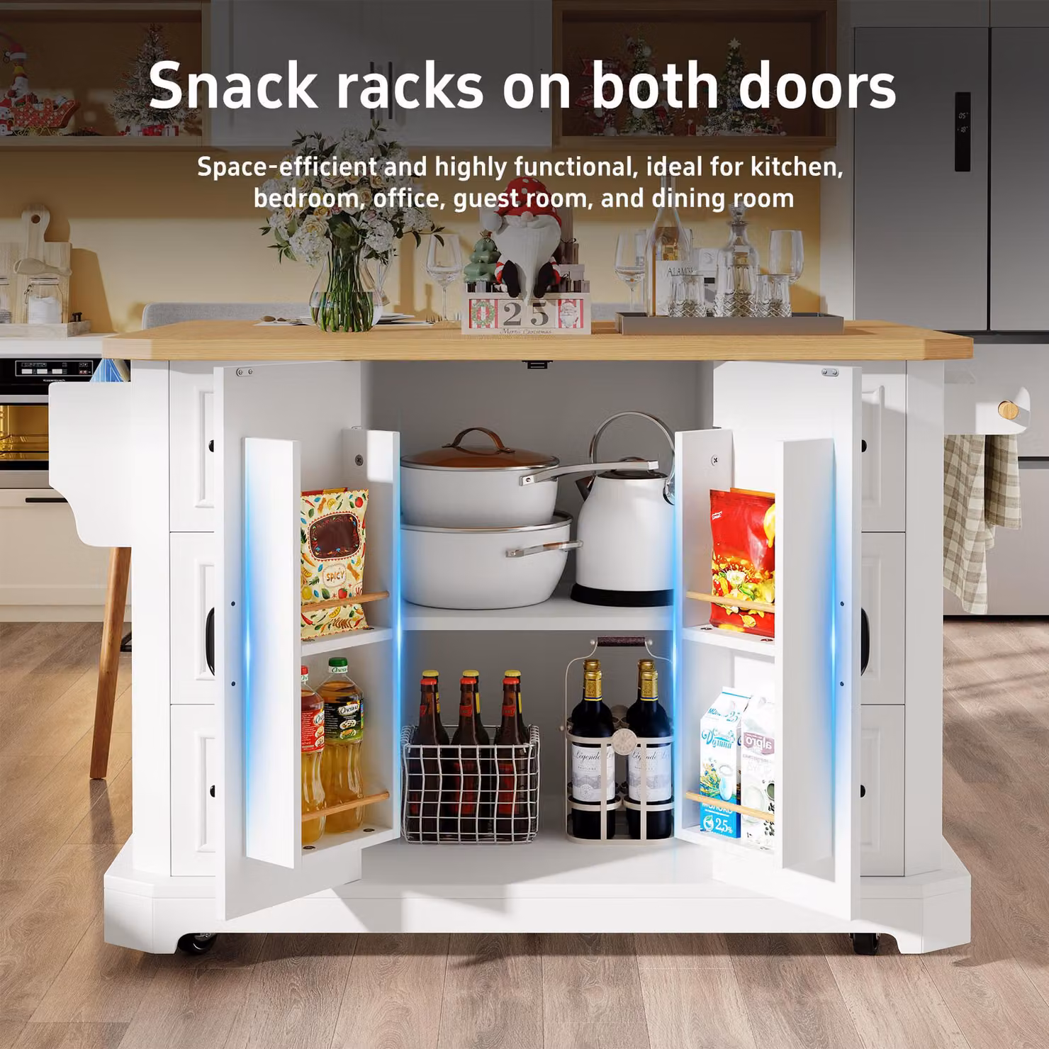 Aosom UK Mobile Kitchen Island with 2 Doors, 6 Drawers and Wood-Effect Worktop in White, W: 120 cm, D: 45 cm, H: 91 cm – 3
