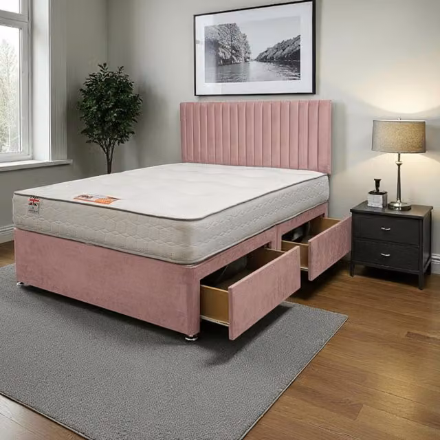 Knight Sleep Emily Plush Hybrid Bed Set with Mattress and Headboard in Pink, W/D/H: 200 x 200 cm