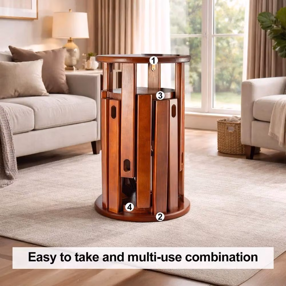 FORGEVIO Set of 4 Stackable Round Nesting Stools in Brown Solid Wood – 5