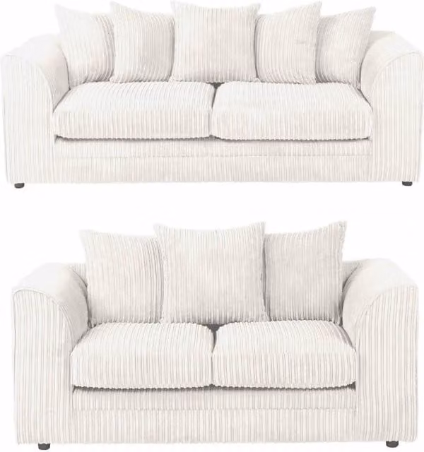 LUXURY LIFE Dylan White Jumbo Cord Fabric Sofa Set with 3-Seater and 2-Seater Sofas