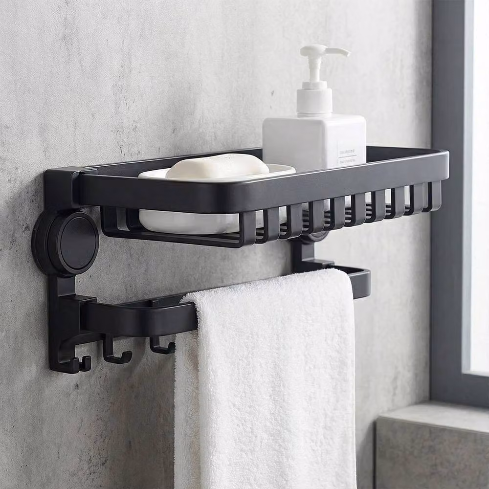 Havendro Black Matt Carbon Steel Foldable Wall Mounted Towel Rack and Storage Shelf, Width: 60 cm – 4