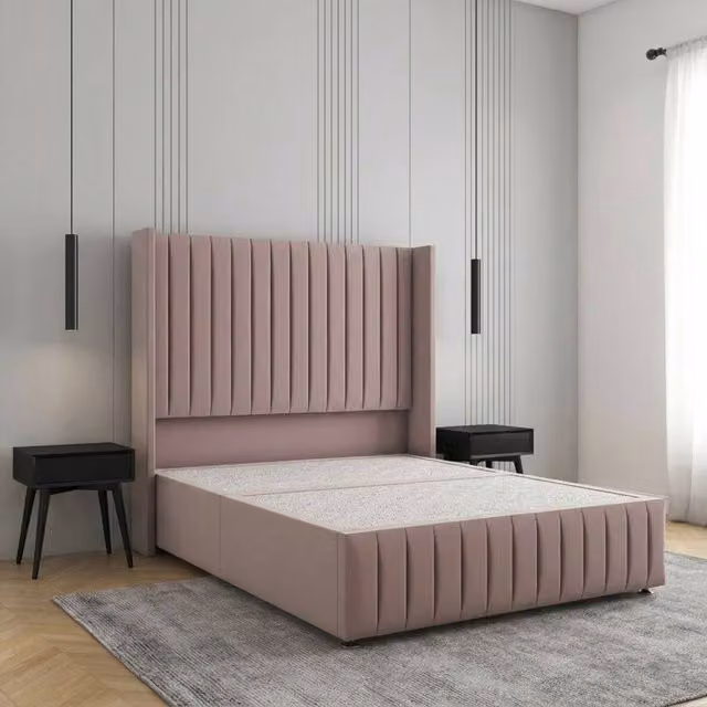 Regional Furnishings Luxury Single Divan Bed with Plush Headboard and Footboard in Pink Velvet, W/D/H: 90 x 190 x 137.16 cm