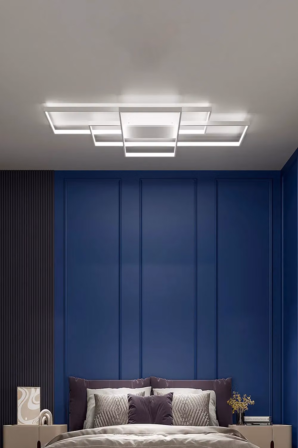 Living and Home Layered Geometric Rectangular LED Flush Mount Ceiling Light in White – 2