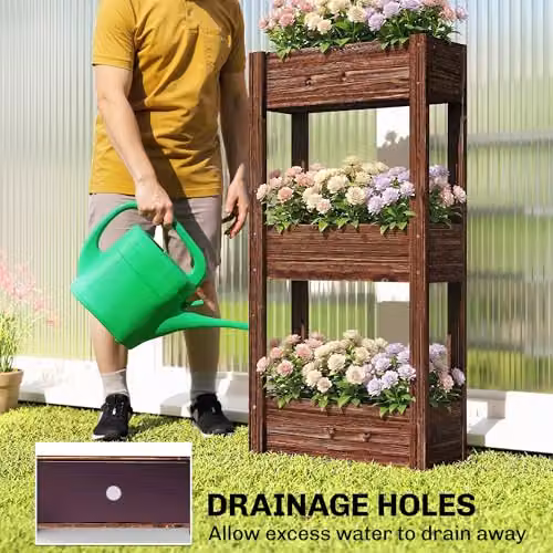 Outsunny 3-Tier Brown Wooden Raised Planter Garden Bed, W/D/H: 60 x 25 x 120 cm – 4
