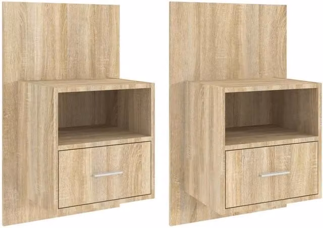 Berkfield Home Set of 2 Wall-mounted Bedside Cabinets in Sonoma Oak, Light Brown – 1