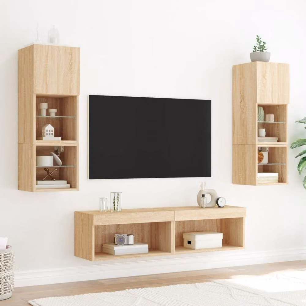 Berkfield Home Set of 2 Modern TV Cabinets with LED Lights in Sonoma Oak Tan, W/D/H: 60 x 30 x 30 cm – 3