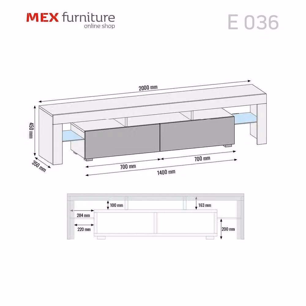 Mex Furniture Modern White Glossy Wood and Glass TV Unit Sideboard – 2