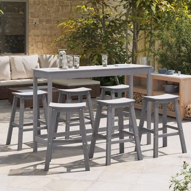 Berkfield Home Set of 9 Modern Light Grey HDPE Bar Stools – 1