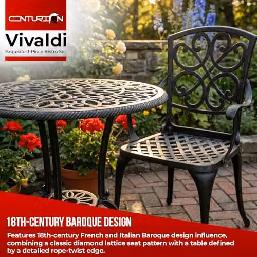 Centurion Supports Vivaldi 3-Piece Cast Aluminium Garden Bistro Set in Matt Black – 2