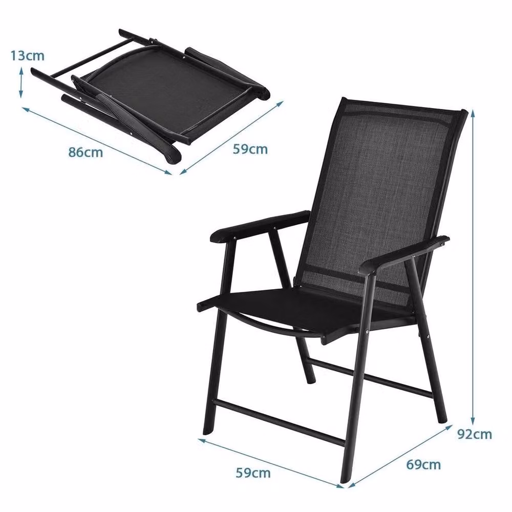 KORVIXA 2-Pack Black Metal Folding Garden Chairs for Outdoor Dining W/D/H: 100 x 100 x 92 cm – 2