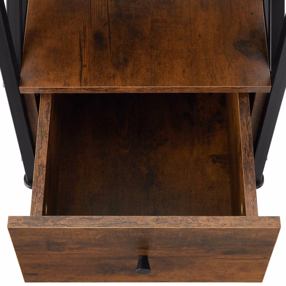 tectake Falkirk Bedside Table with 2 Shelves and 1 Drawer in Brown – 9