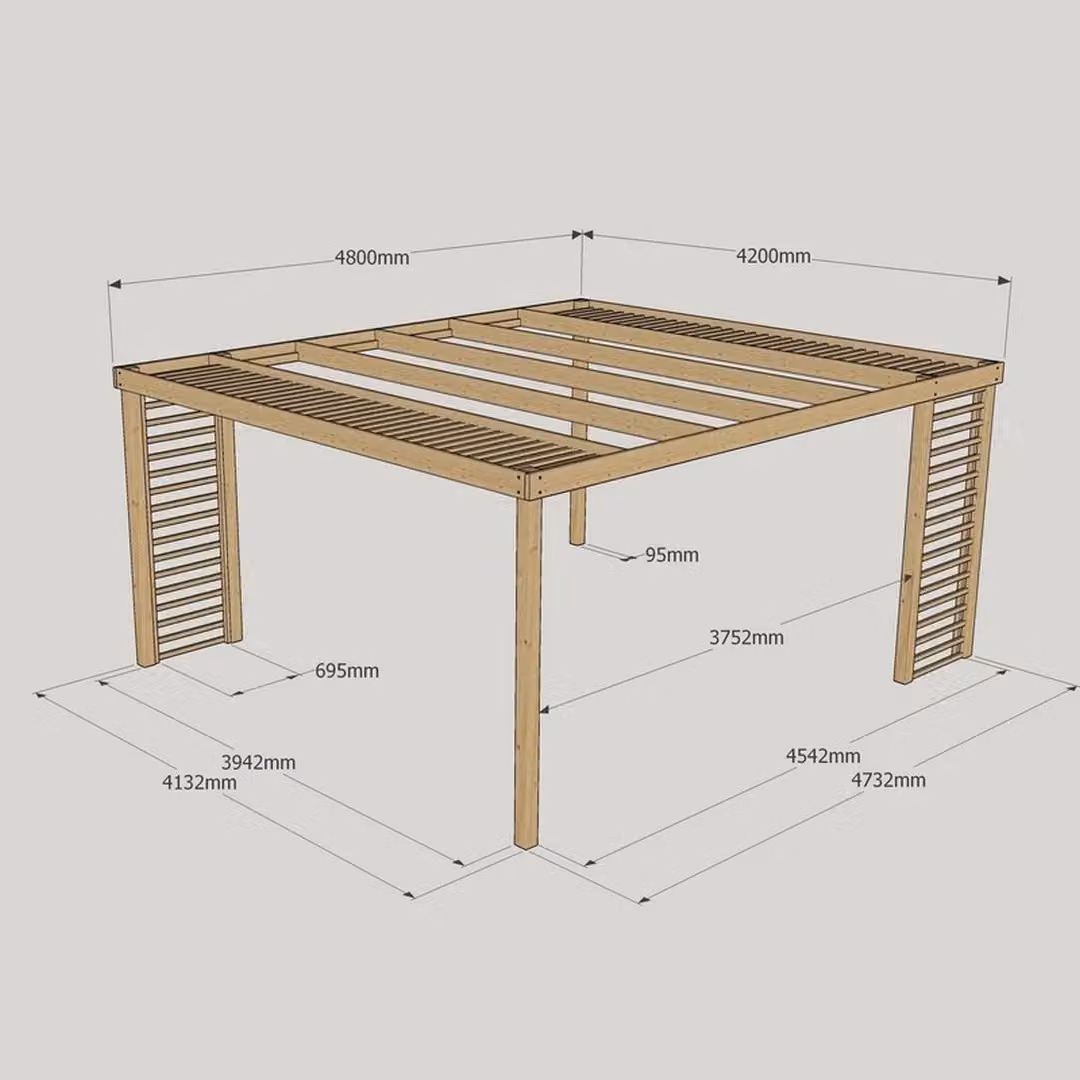 Rutland County Garden Furniture Ltd Panel Pergola in Light Green Wood and Steel, W: 480 cm, D: 420 cm, H: 230 cm – 3