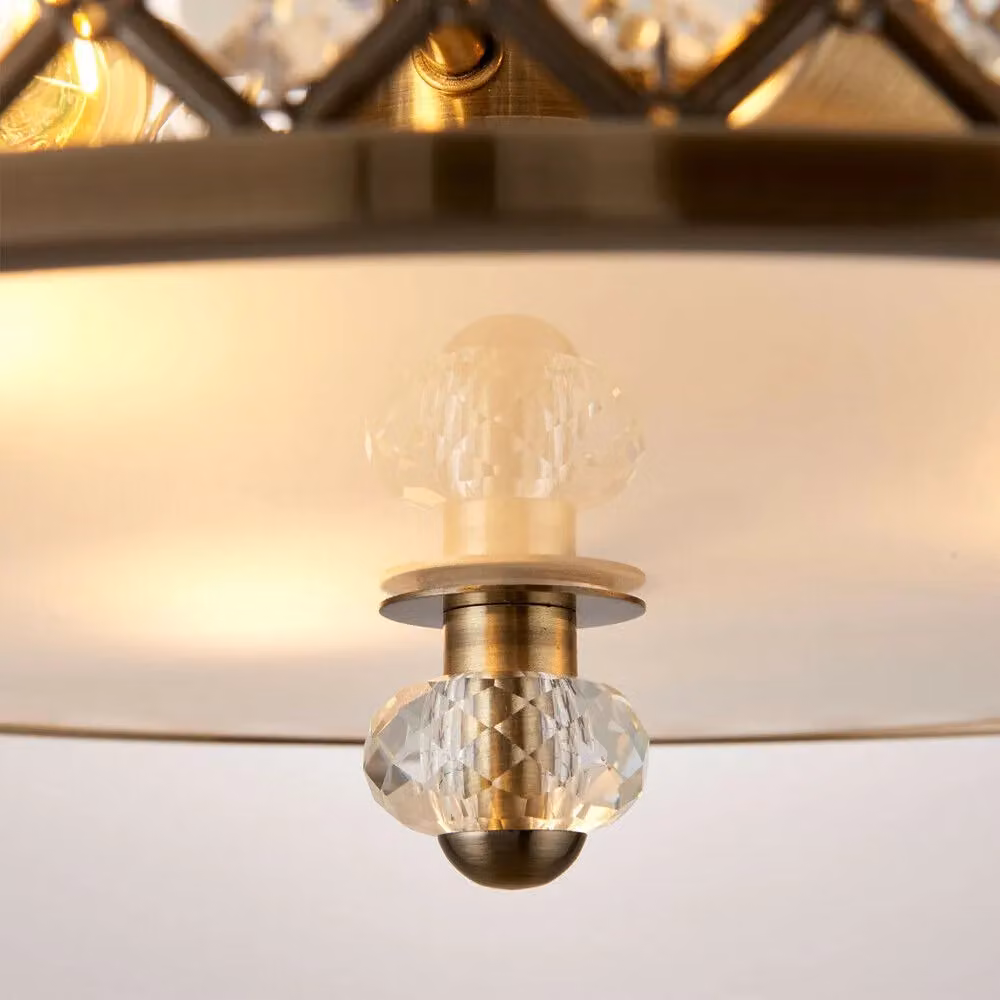 Loops Flush Ceiling Mounted Light in Antique Brass and Crystal with Round Shade – 3