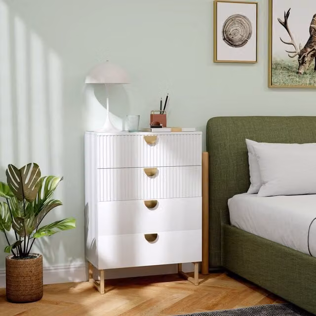 HOMCOM Modern White and Gold Bedroom Chest of Drawers with 4 Drawers
