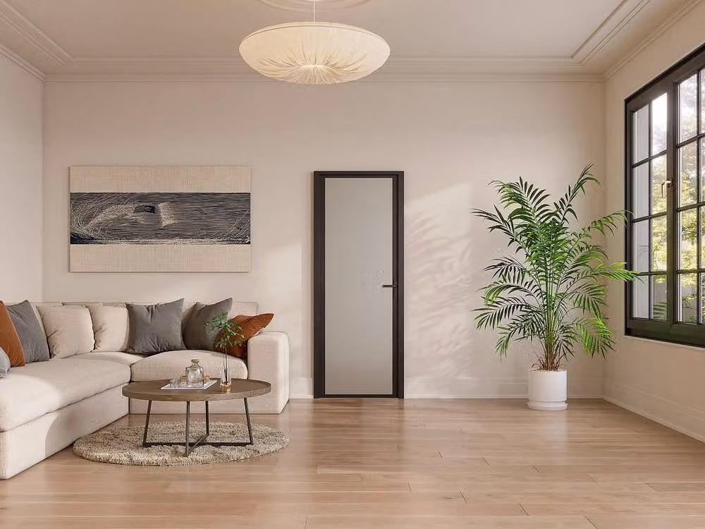 Loxton Reversible Modern Swing Door in Black Aluminium and Frosted Tempered Glass, H: 204 cm, W: 93 cm – 2