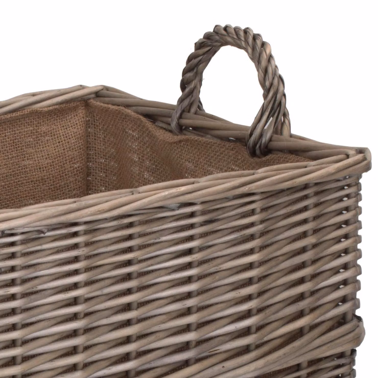 Red Hamper Rectangular Wicker Log Storage Basket with Hessian Lining in Red and Brown, W: 36 cm, D: 35 cm, H: 1.5 cm – 2