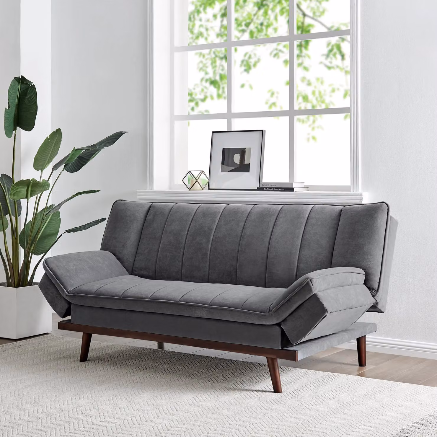 Bravich LTD Mondaine 3 Seater Click Clack Double Sofa Bed in Grey Velvet – 3