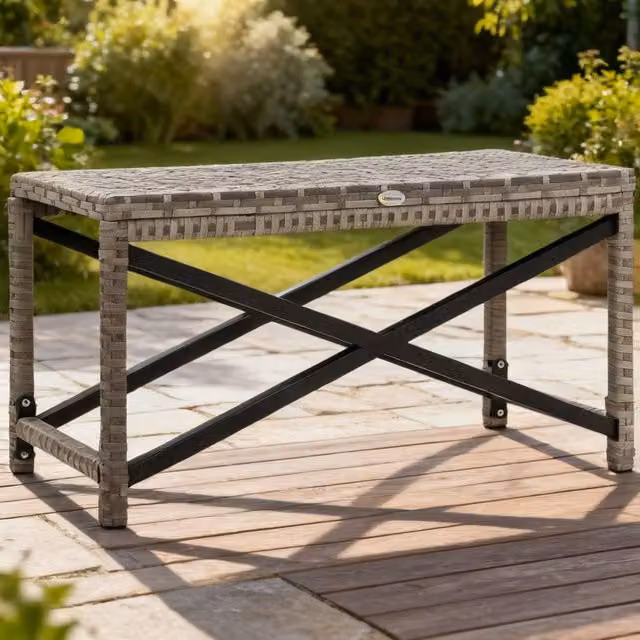 ERGOVEXA Grey Rattan Outdoor Coffee Table with Metal and Plastic Frame, W/D/H: 43 x 40 x 40 cm