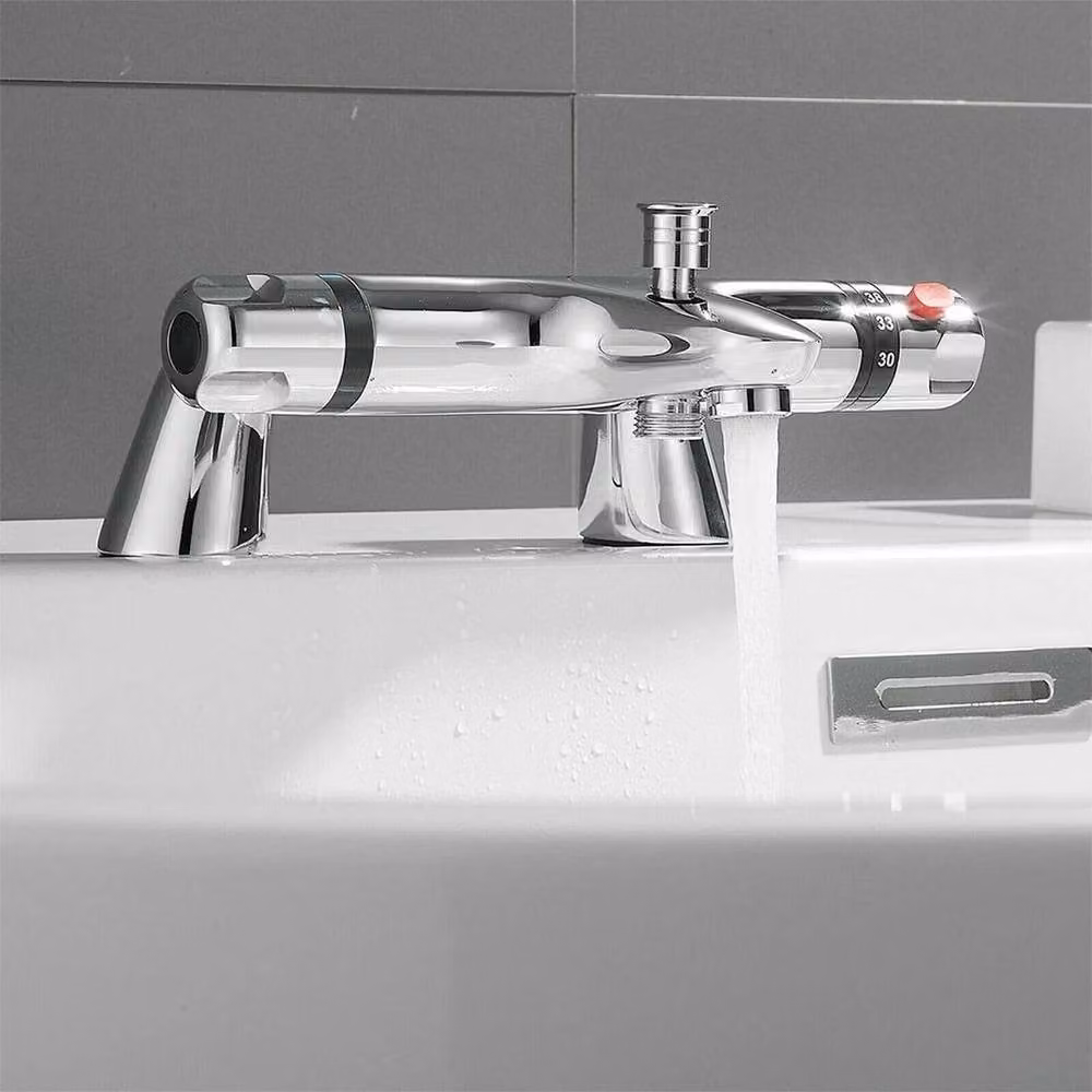 PAWNORA Modern Thermostatic Single Lever Bath and Shower Mixer Tap in Silver Chrome – 4