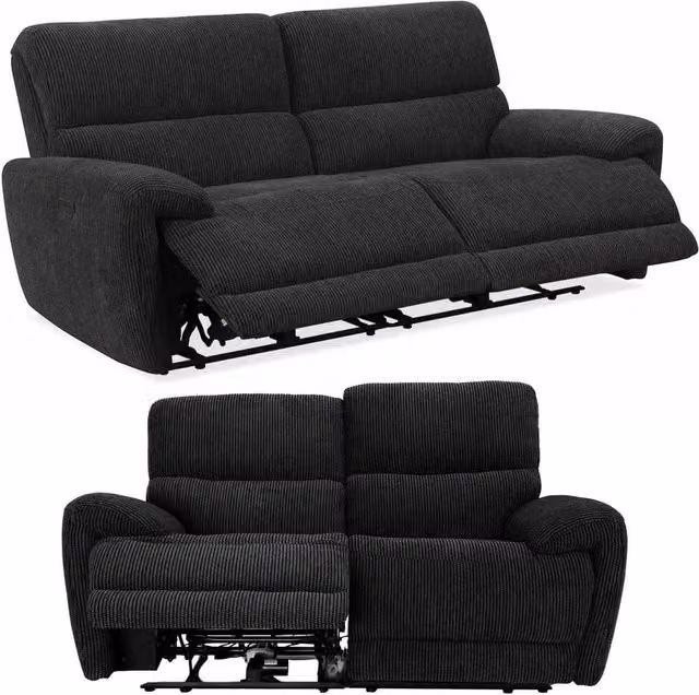 Furnishings For Less UK Carla Electric Reclining Sofa Suite (3 + 2 Seater) in Midnight Black Fabric with USB Charging
