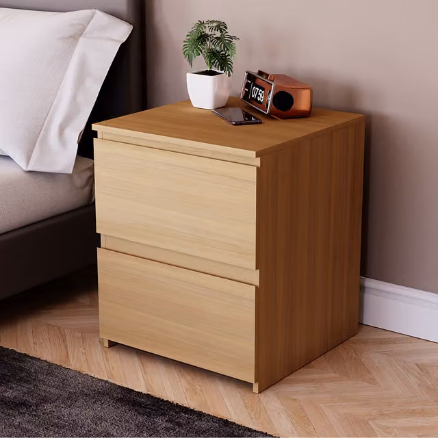 Vida Designs Denver 2 Drawer Bedside Table in Pine Wood, Width: 48 cm