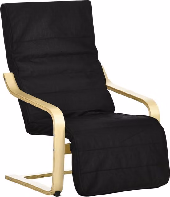 HOMCOM Modern Wooden Recliner Lounge Chair with Armrests and Adjustable Footrest in Black