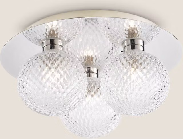 Laura Ashley Prague Faceted Glass Flush Ceiling Light in Silver and Chrome