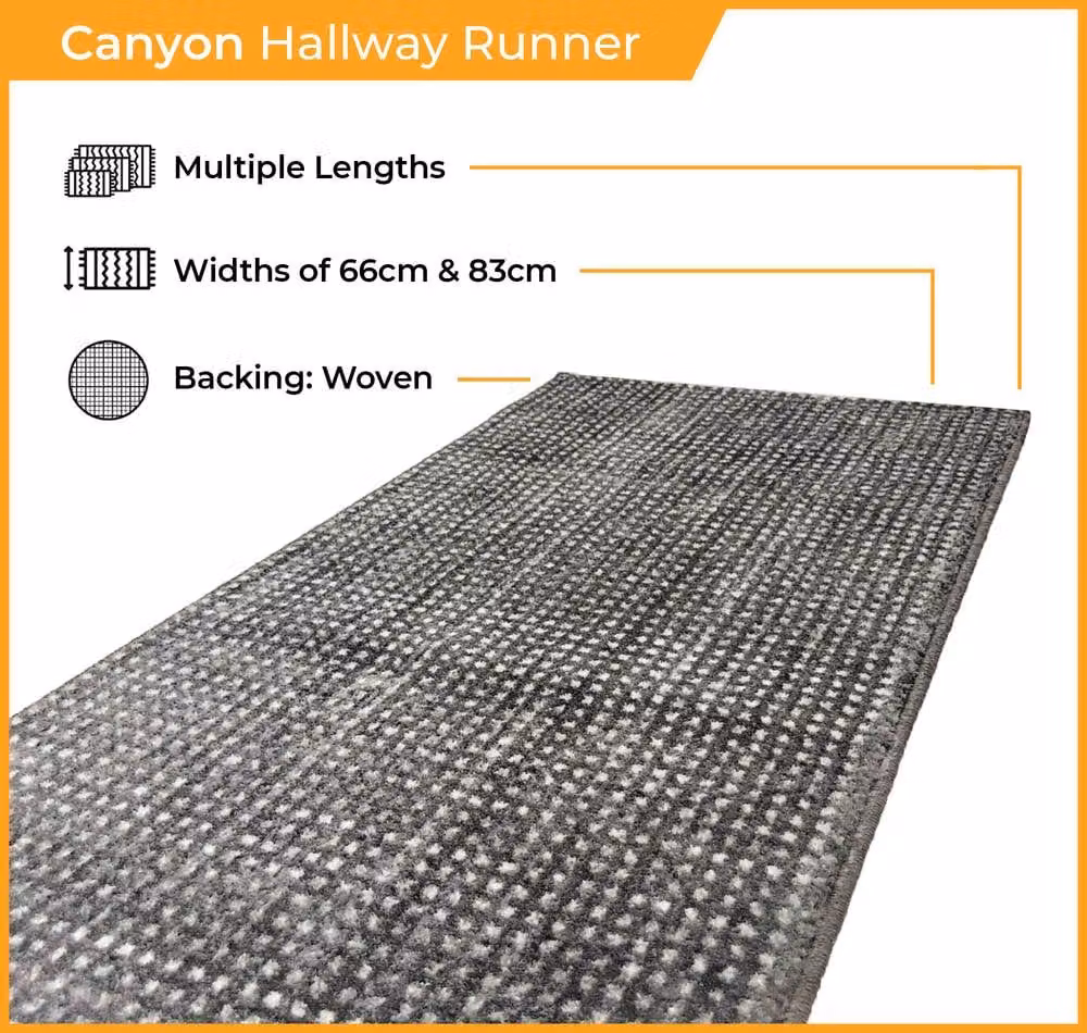 runrug Canyon Hallway Carpet Runner Rug in Stone, Woven Polypropylene, W: 66 cm, L: 300 cm – 2