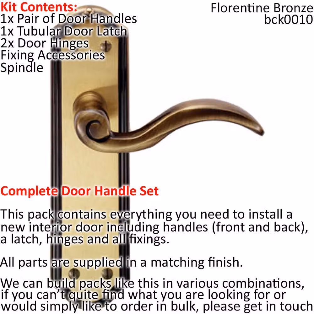 Loops Brass Door Handle and Latch Pack in Florentine Bronze with Spiral Lever and Sculpted Backplate – 2