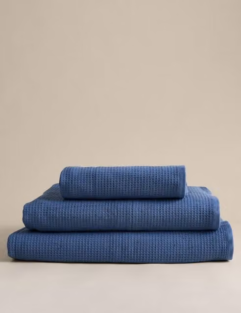 M&S Pure Cotton Reverse Waffle and Terry Towel in Slate Blue